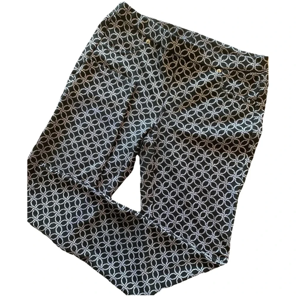Michael Kors Black White Geometric Print Pants Womens Size XS‎ Pull Pn Skinny